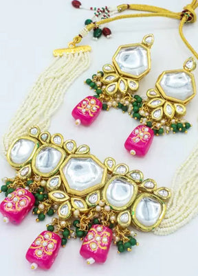 Pink Beaded Polki Kundan Choker Set