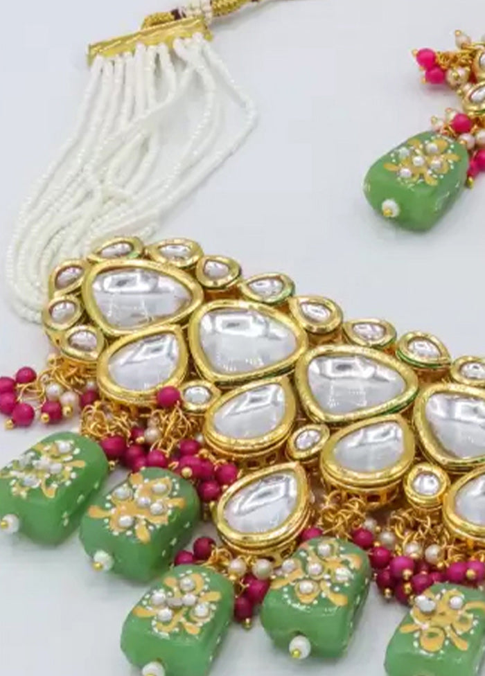 Mint Green Beaded Kundan Choker Set