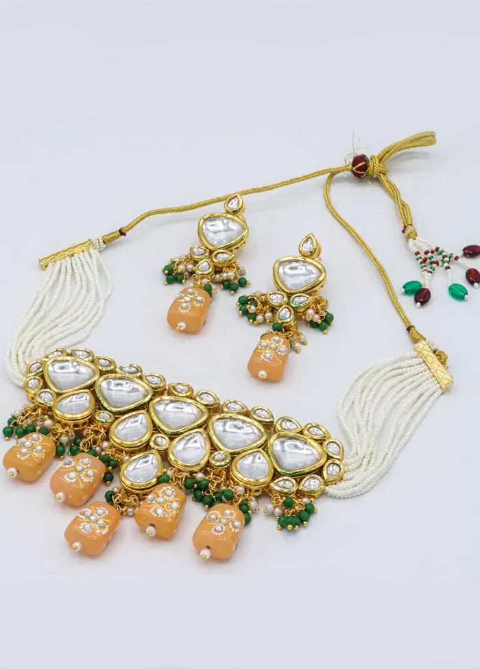 Beige Beaded Kundan Choker Set