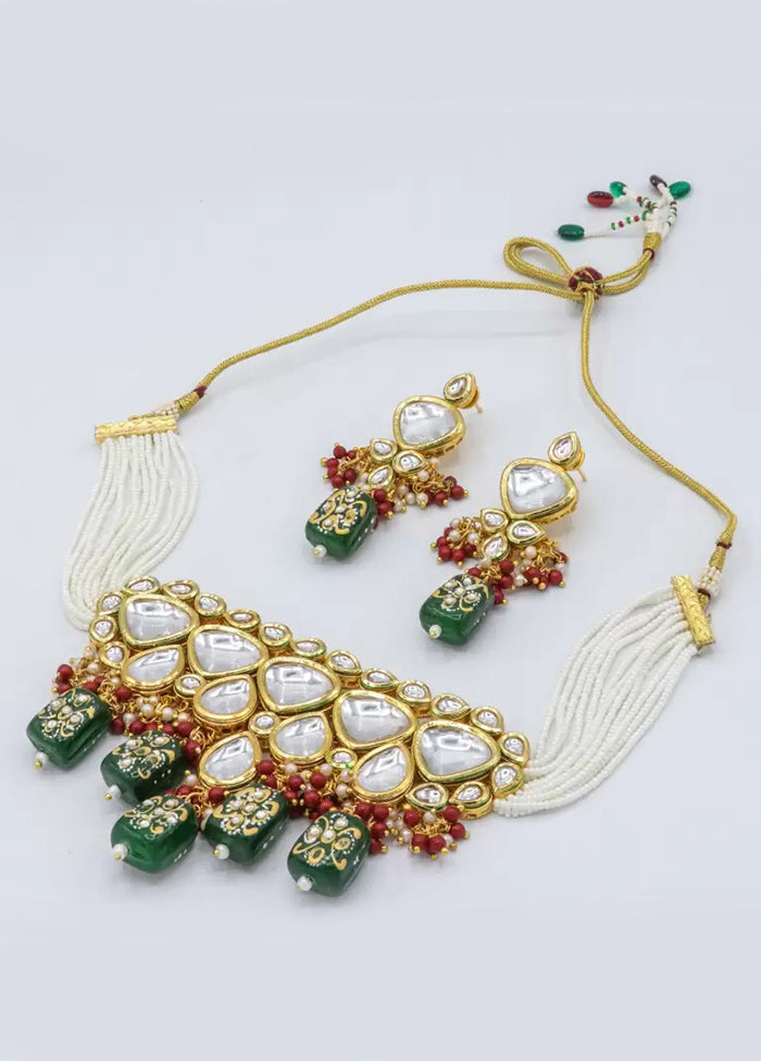 Bottle Green Beaded Kundan Choker Set