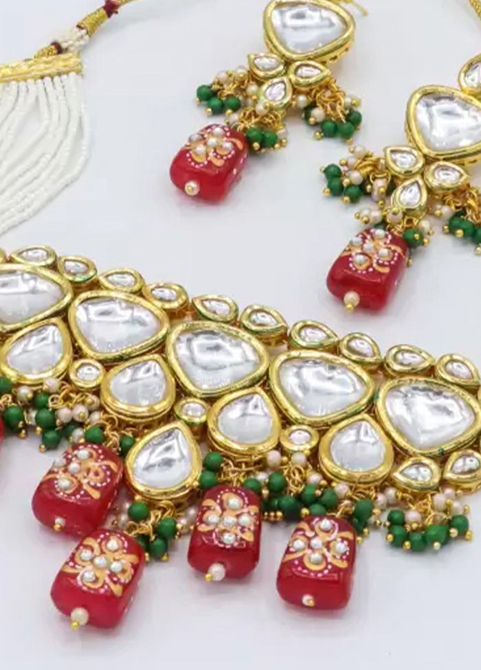 Red Beaded Kundan Choker Set