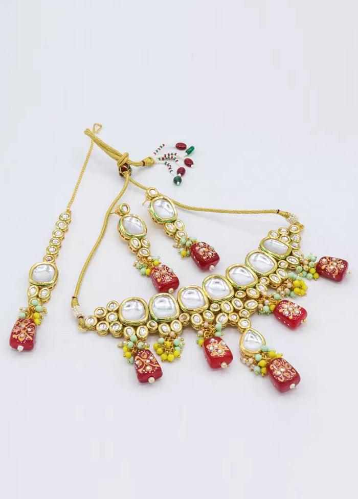 Red Kundan Jewellery Set With Mangtika