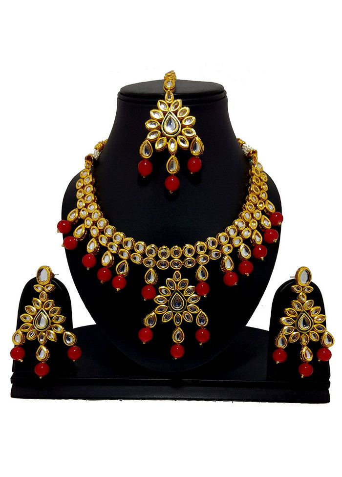 Hand Crafted Base Metal Alloy Gold Plated Kundan Stone Studded Jewellery Sets