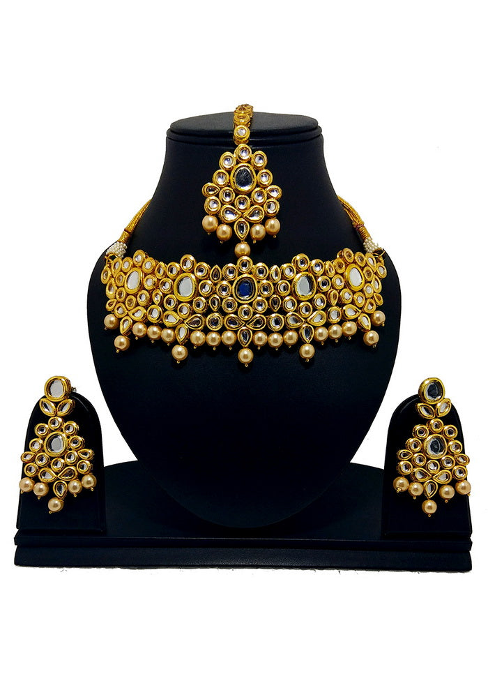 Hand Crafted Base Metal Alloy Gold Plated Kundan Stone Studded Jewellery Sets