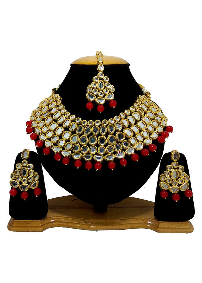 Hand Crafted Base Metal Alloy Gold Plated Kundan Stone Studded Jewellery Sets