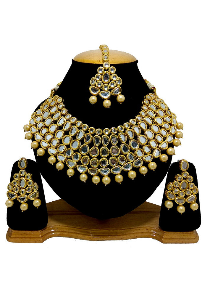 Hand Crafted Base Metal Alloy Gold Plated Kundan Stone Studded Jewellery Sets