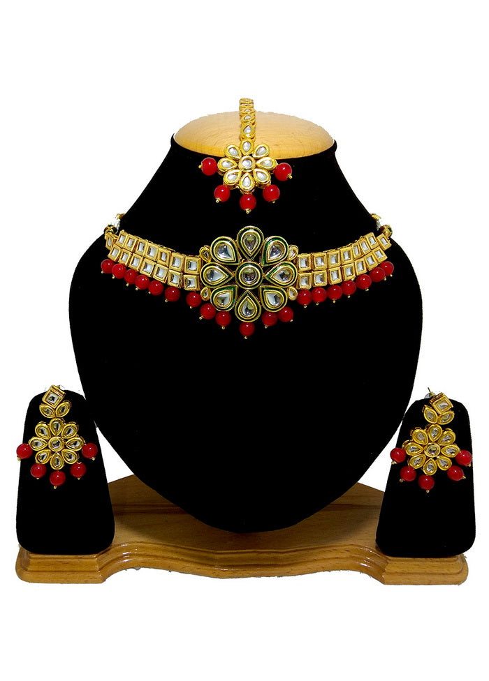 Hand Crafted Base Metal Alloy Gold Plated Kundan Stone Studded Jewellery Sets