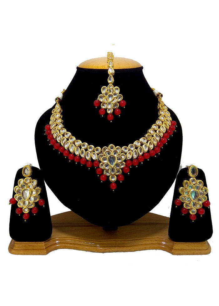 Hand Crafted Base Metal Alloy Gold Plated Kundan Stone Studded Jewellery Sets