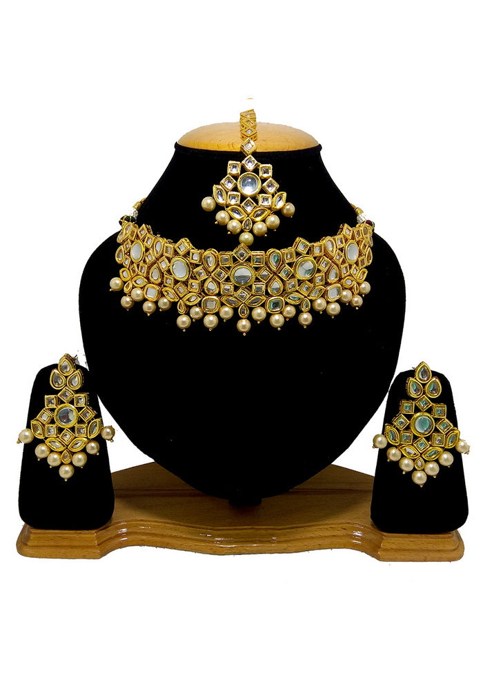 Hand Crafted Base Metal Alloy Gold Plated Kundan Stone Studded Jewellery Sets