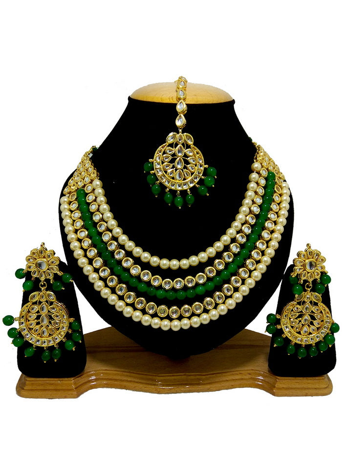 Hand Crafted Base Metal Alloy Gold Plated Kundan Stone Studded Jewellery Sets