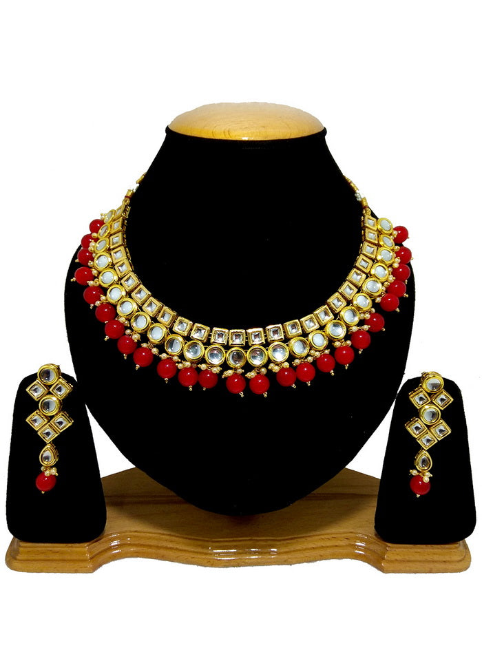 Hand Crafted Base Metal Alloy Gold Plated Kundan Stone Studded Jewellery Sets