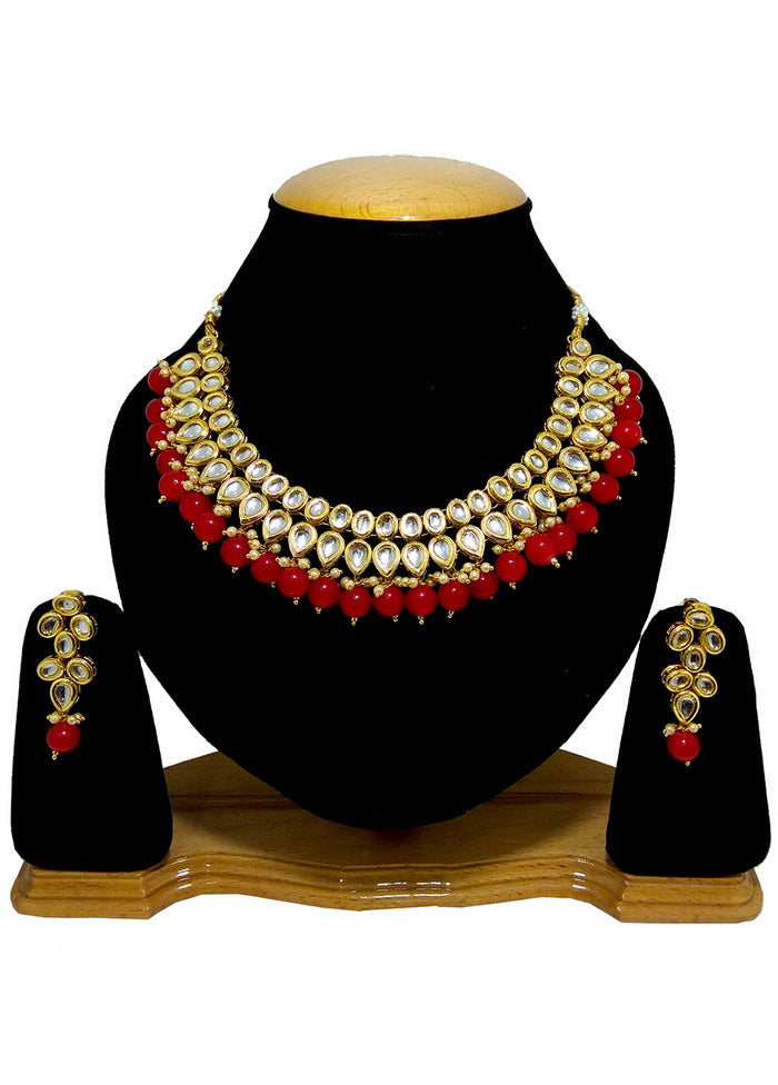 Hand Crafted Base Metal Alloy Gold Plated Kundan Stone Studded Jewellery Sets