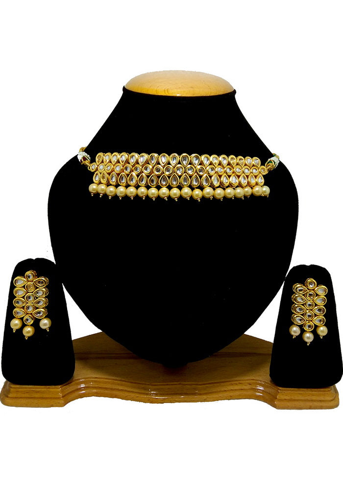 Hand Crafted Base Metal Alloy Gold Plated Kundan Stone Studded Jewellery Sets