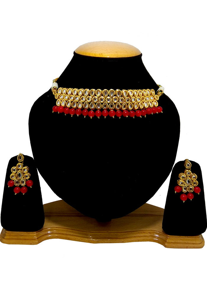 Hand Crafted Base Metal Alloy Gold Plated Kundan Stone Studded Jewellery Sets