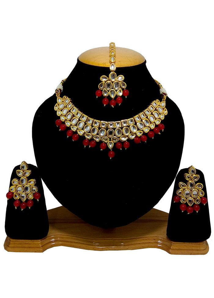 Hand Crafted Base Metal Alloy Gold Plated Kundan Stone Studded Jewellery Sets