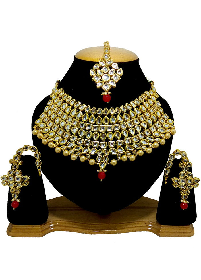 Hand Crafted Base Metal Alloy Gold Plated Kundan Stone Studded Jewellery Sets