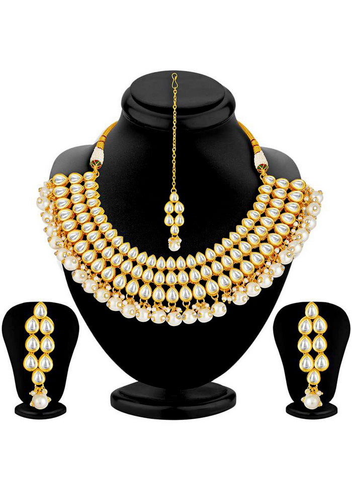 Hand Crafted Base Metal Alloy Gold Plated Kundan Stone Studded Jewellery Sets