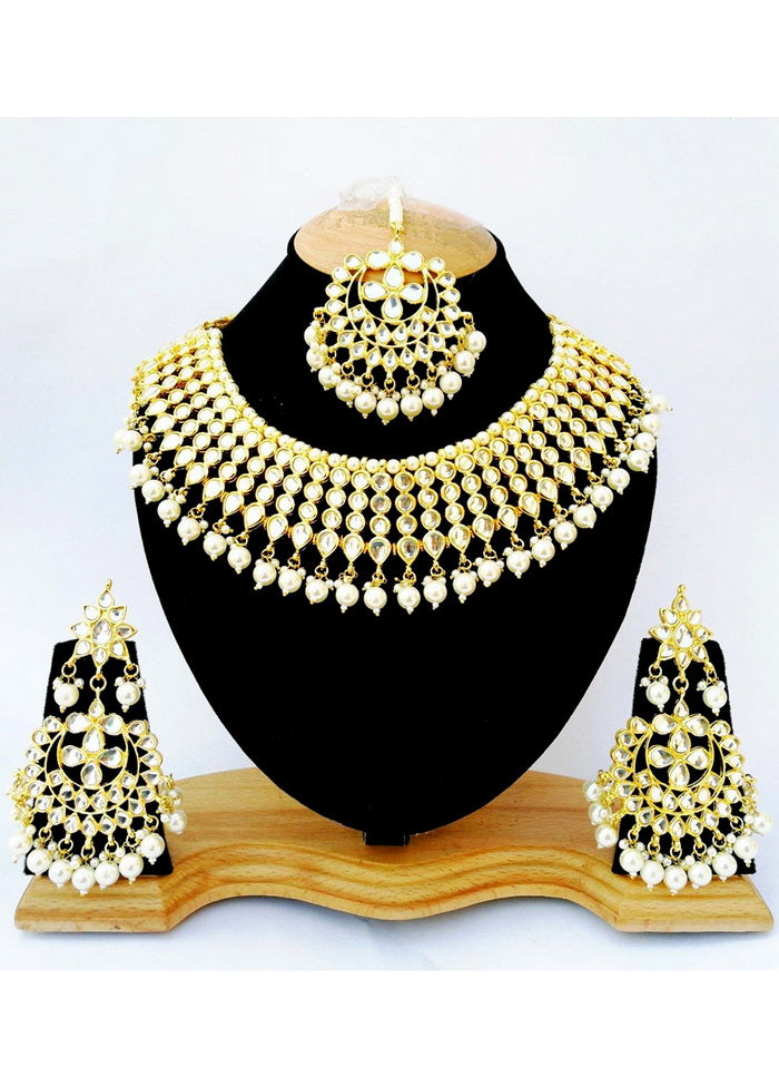 Hand Crafted Base Metal Alloy Gold Plated Kundan Stone Studded Jewellery Sets