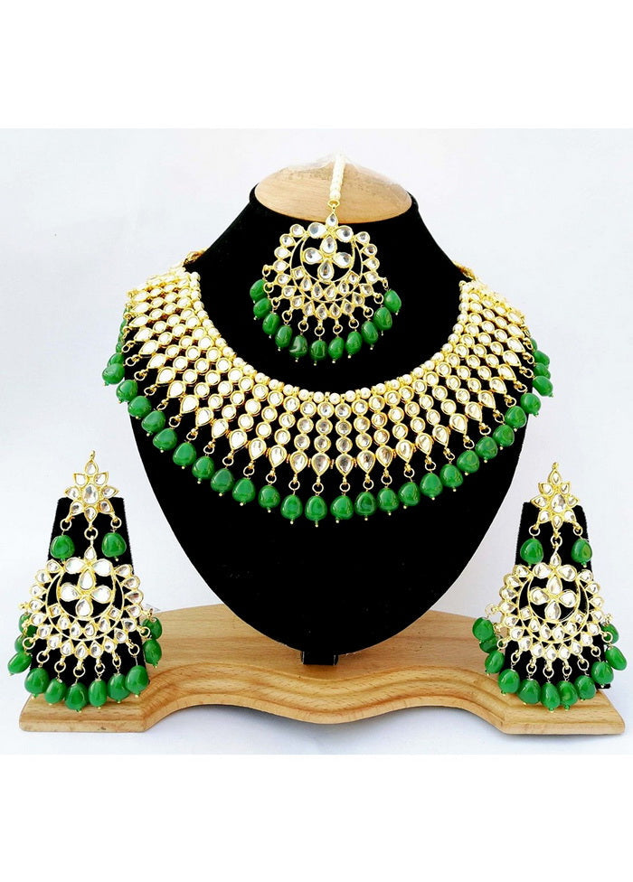 Hand Crafted Base Metal Alloy Gold Plated Kundan Stone Studded Jewellery Sets