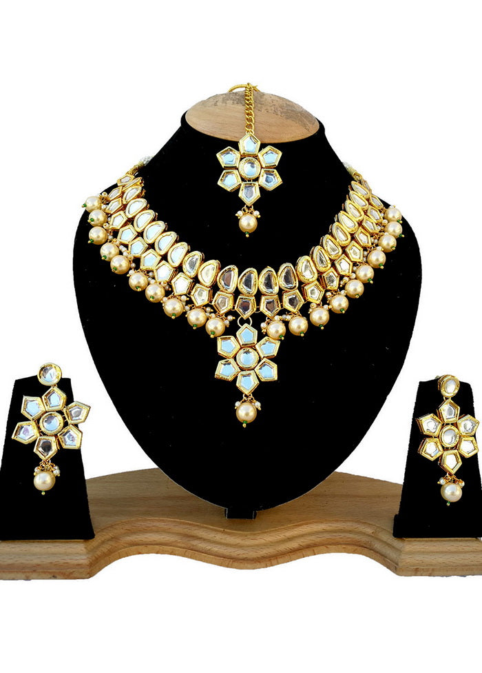 Hand Crafted Base Metal Alloy Gold Plated Kundan Stone Studded Jewellery Sets