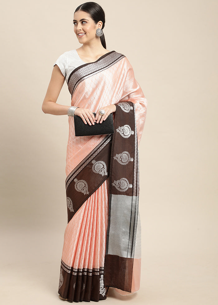 Peach Dupion Silk Saree With Blouse Piece