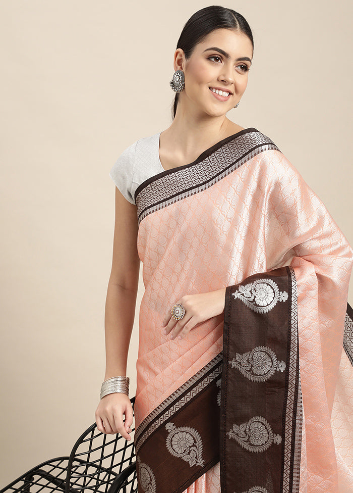 Peach Dupion Silk Saree With Blouse Piece