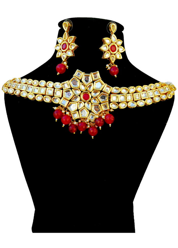 Hand Crafted Base Metal Alloy Gold Plated Kundan Stone Studded Jewellery Sets