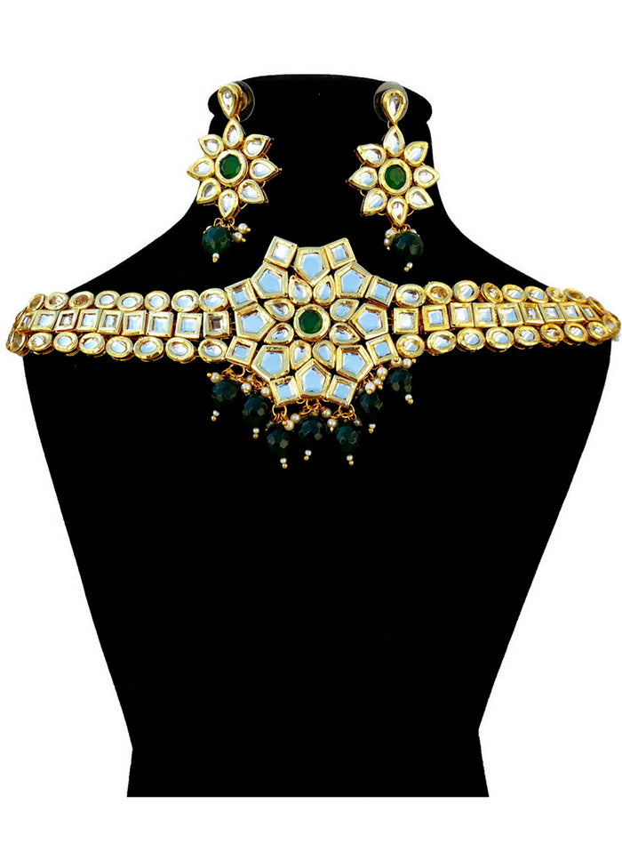 Hand Crafted Base Metal Alloy Gold Plated Kundan Stone Studded Jewellery Sets