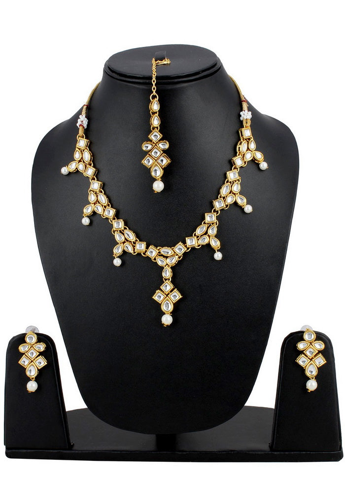 Hand Crafted Base Metal Alloy Gold Plated Kundan Stone Studded Jewellery Sets