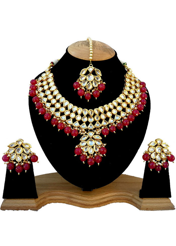 Hand Crafted Base Metal Alloy Gold Plated Kundan Stone Studded Jewellery Sets