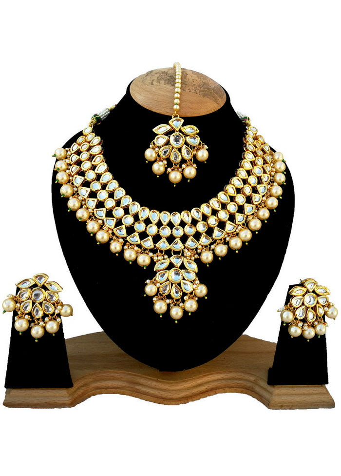 Hand Crafted Base Metal Alloy Gold Plated Kundan Stone Studded Jewellery Sets