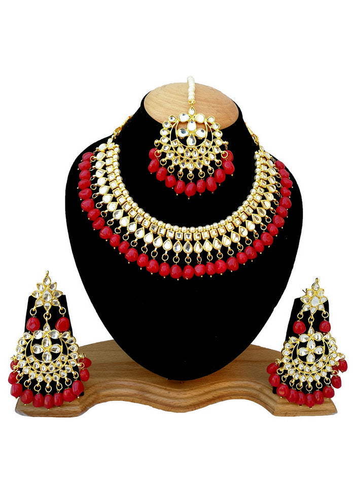 Hand Crafted Base Metal Alloy Gold Plated Kundan Stone Studded Jewellery Sets