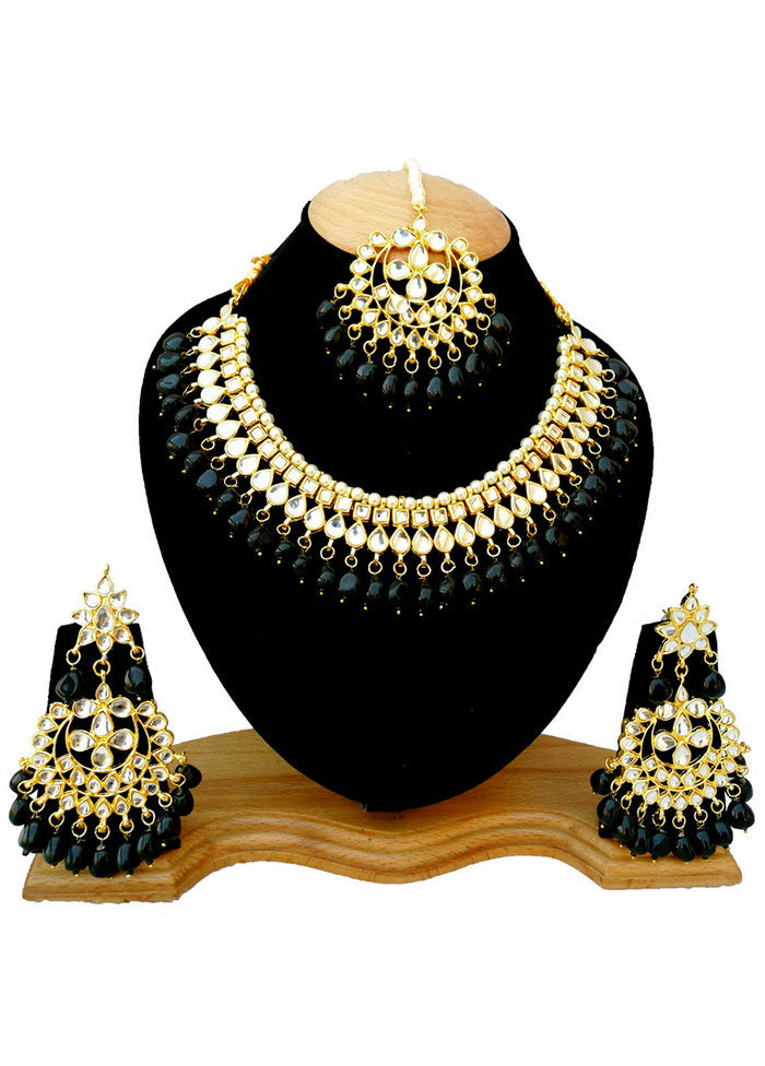 Hand Crafted Base Metal Alloy Gold Plated Kundan Stone Studded Jewellery Sets