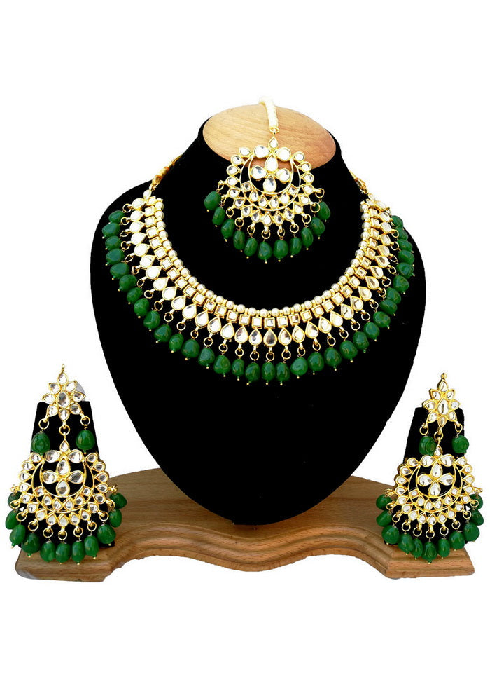 Hand Crafted Base Metal Alloy Gold Plated Kundan Stone Studded Jewellery Sets