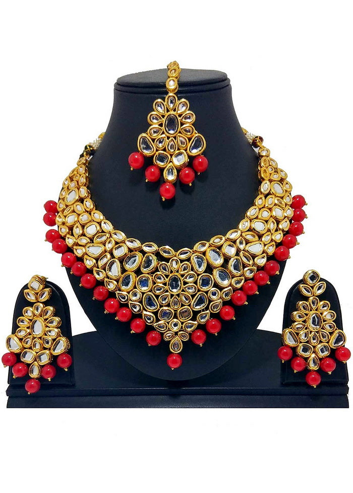 Hand Crafted Base Metal Alloy Gold Plated Kundan Stone Studded Jewellery Sets