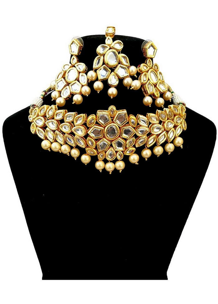 Hand Crafted Base Metal Alloy Gold Plated Kundan Stone Studded Jewellery Sets