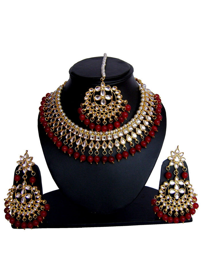 Hand Crafted Base Metal Alloy Gold Plated Kundan Stone Studded Jewellery Sets