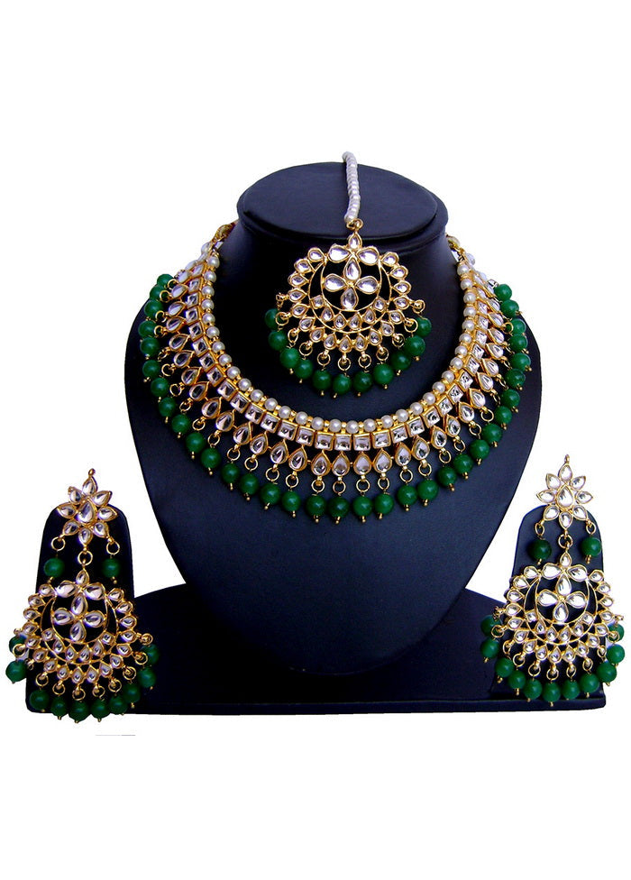 Hand Crafted Base Metal Alloy Gold Plated Kundan Stone Studded Jewellery Sets