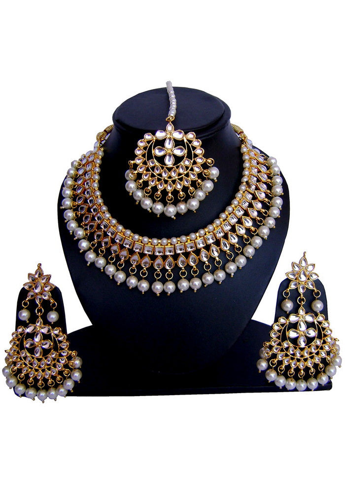 Hand Crafted Base Metal Alloy Gold Plated Kundan Stone Studded Jewellery Sets