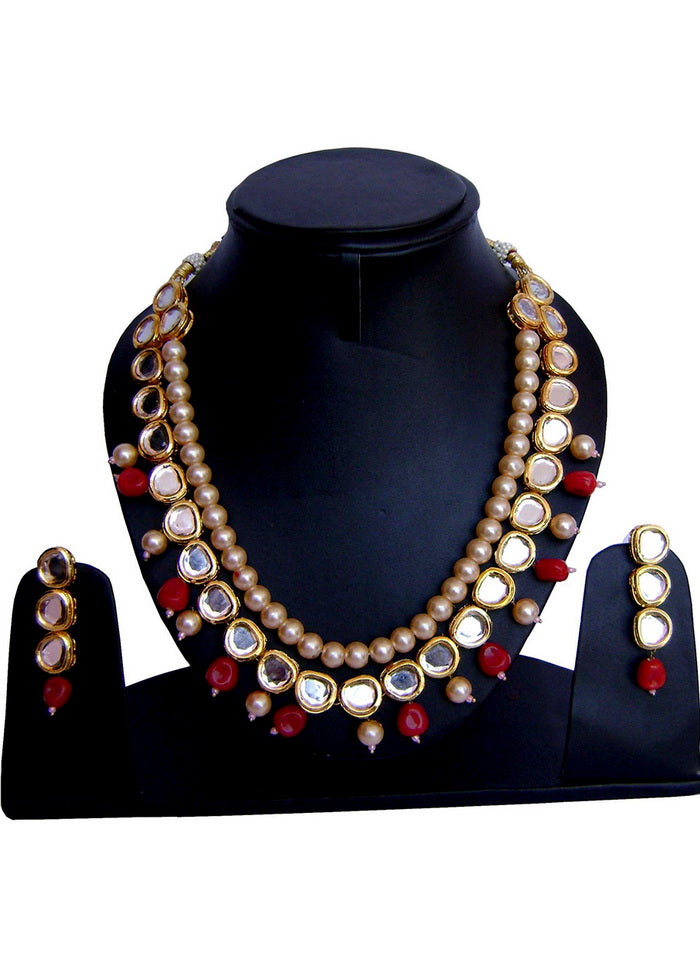 Hand Crafted Base Metal Alloy Gold Plated Kundan Stone Studded Jewellery Sets