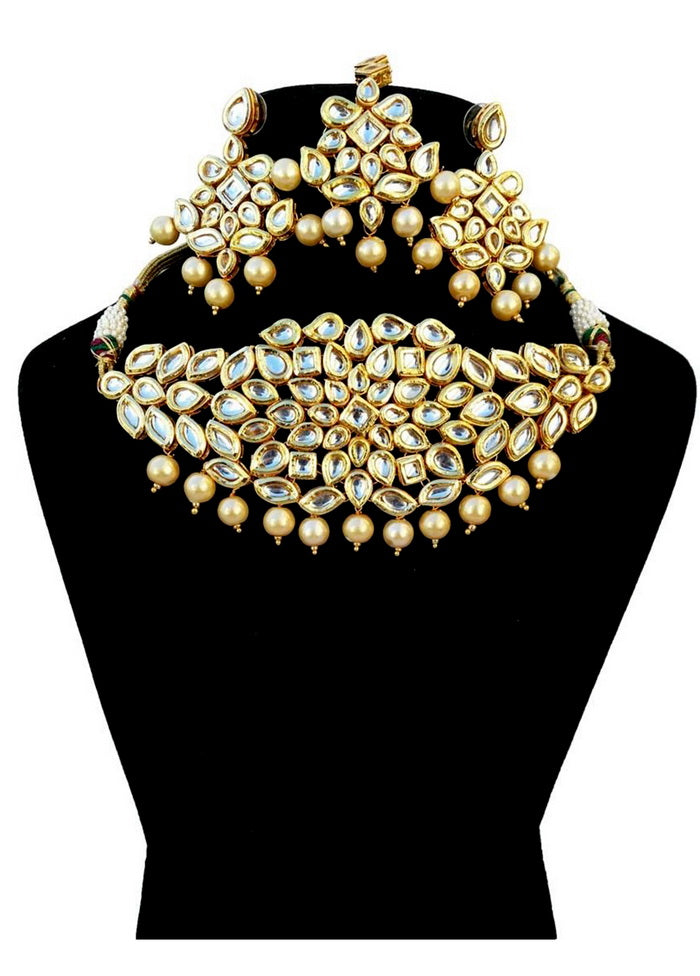 Hand Crafted Base Metal Alloy Gold Plated Kundan Stone Studded Jewellery Sets