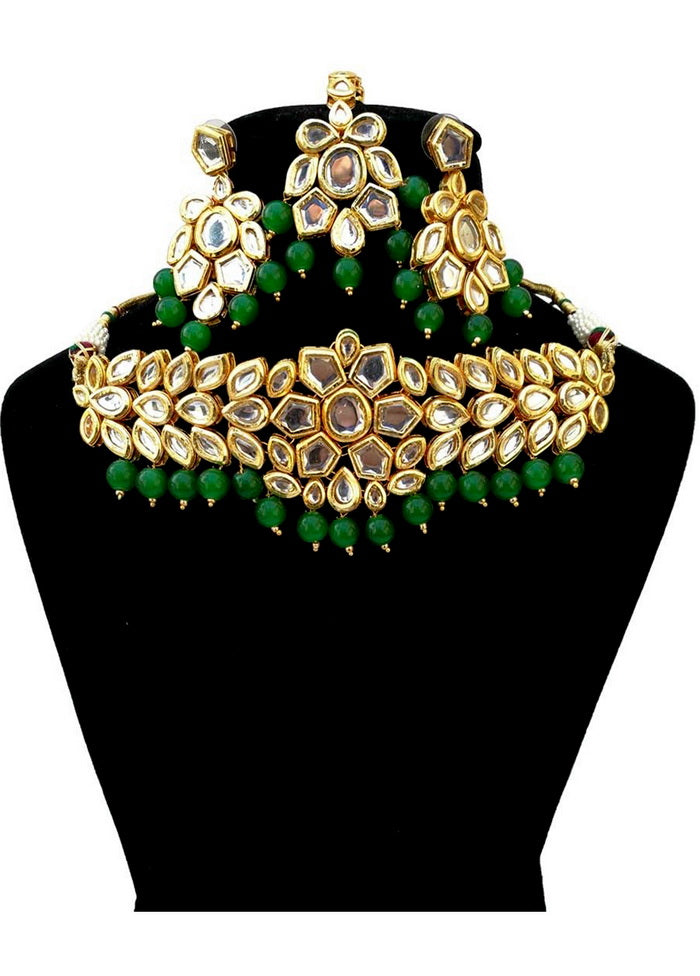 Hand Crafted Base Metal Alloy Gold Plated Kundan Stone Studded Jewellery Sets