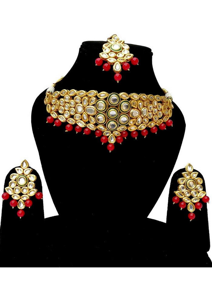 Hand Crafted Base Metal Alloy Gold Plated Kundan Stone Studded Jewellery Sets