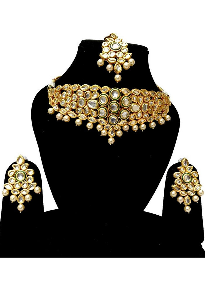 Hand Crafted Base Metal Alloy Gold Plated Kundan Stone Studded Jewellery Sets