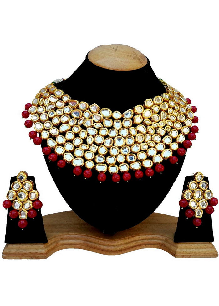 Hand Crafted Base Metal Alloy Gold Plated Kundan Stone Studded Jewellery Sets