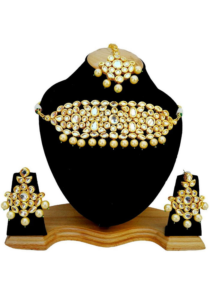 Hand Crafted Base Metal Alloy Gold Plated Kundan Stone Studded Jewellery Sets