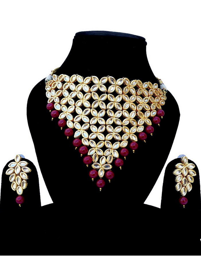 Hand Crafted Base Metal Alloy Gold Plated Kundan Stone Studded Jewellery Sets