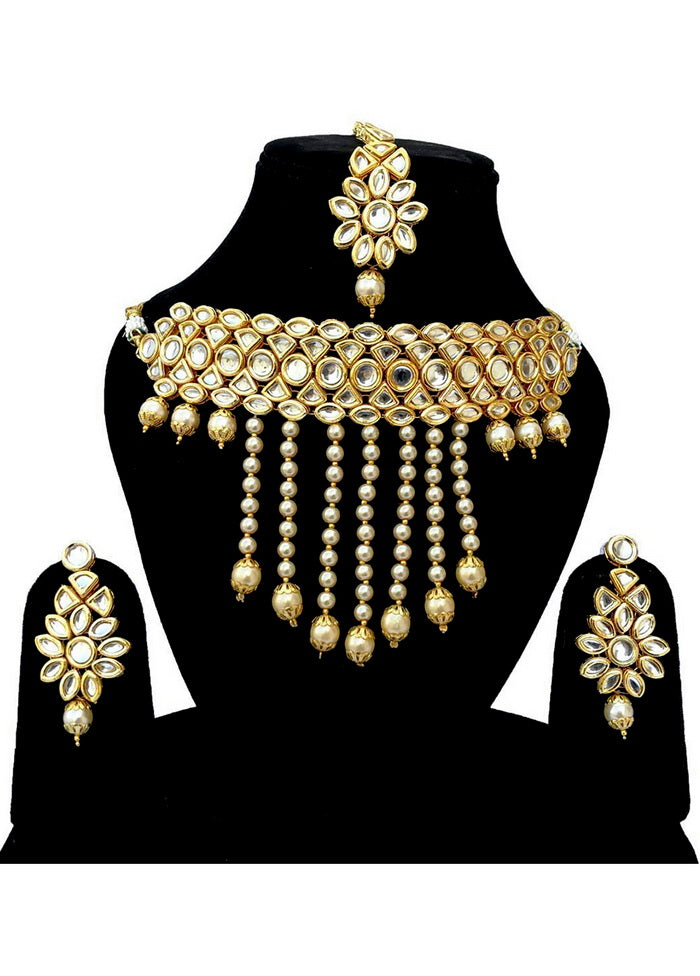 Hand Crafted Base Metal Alloy Gold Plated Kundan Stone Studded Jewellery Sets