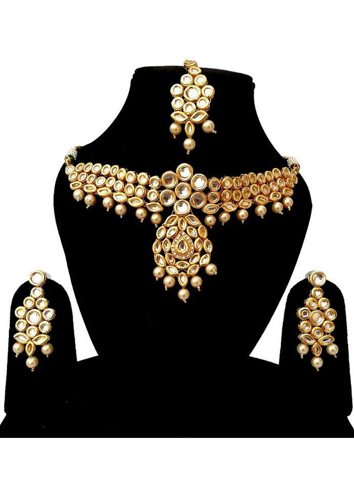 Hand Crafted Base Metal Alloy Gold Plated Kundan Stone Studded Jewellery Sets