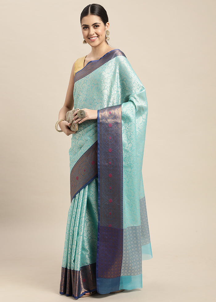 Blue Dupion Silk Saree With Blouse Piece